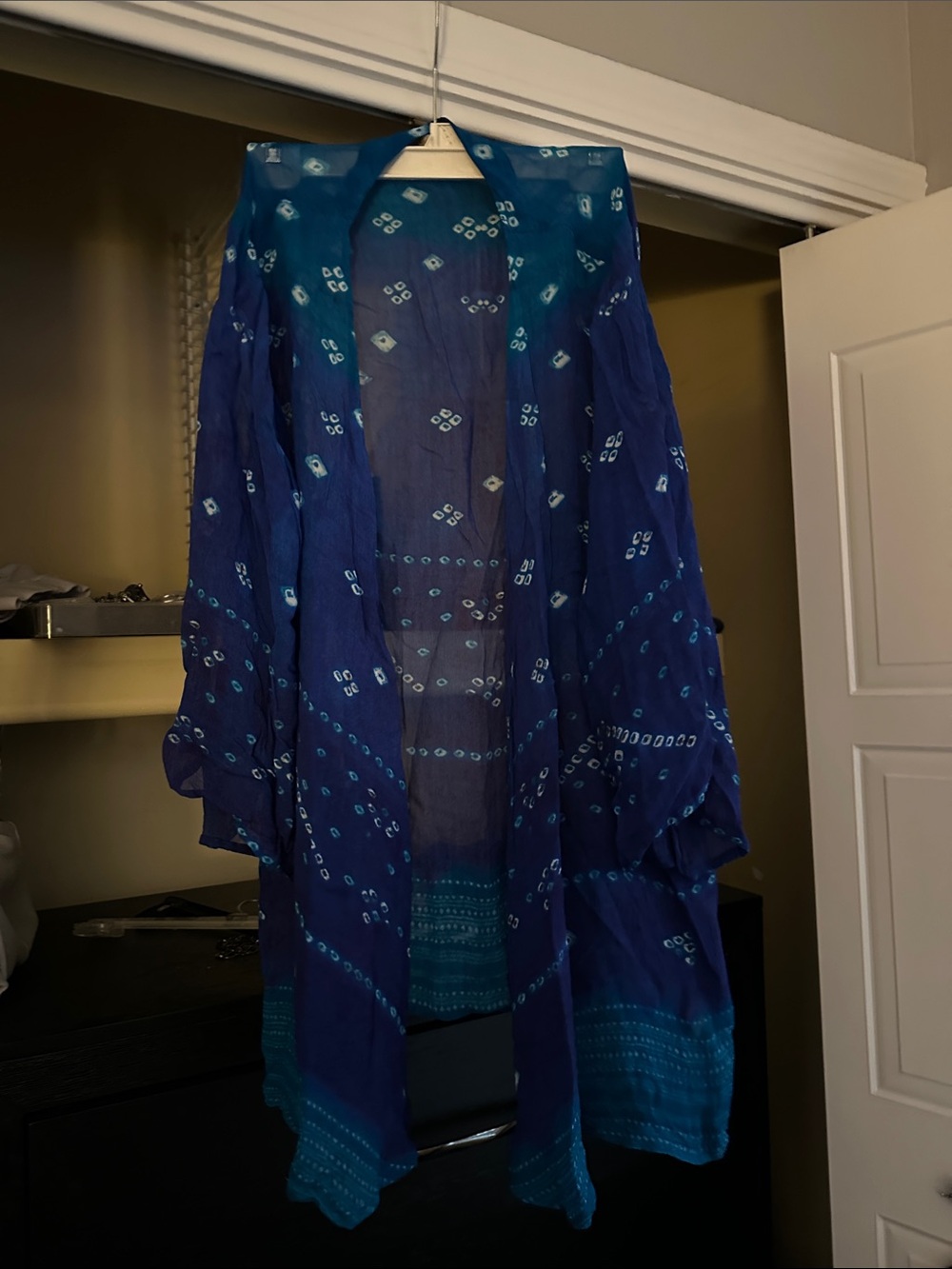 Soft Surroundings Blue & Turquoise Open-Front Kimono Cape